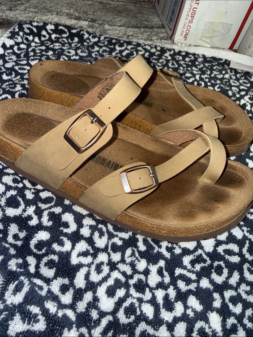 Women’s Tan Double-Buckle Comfort Sandals